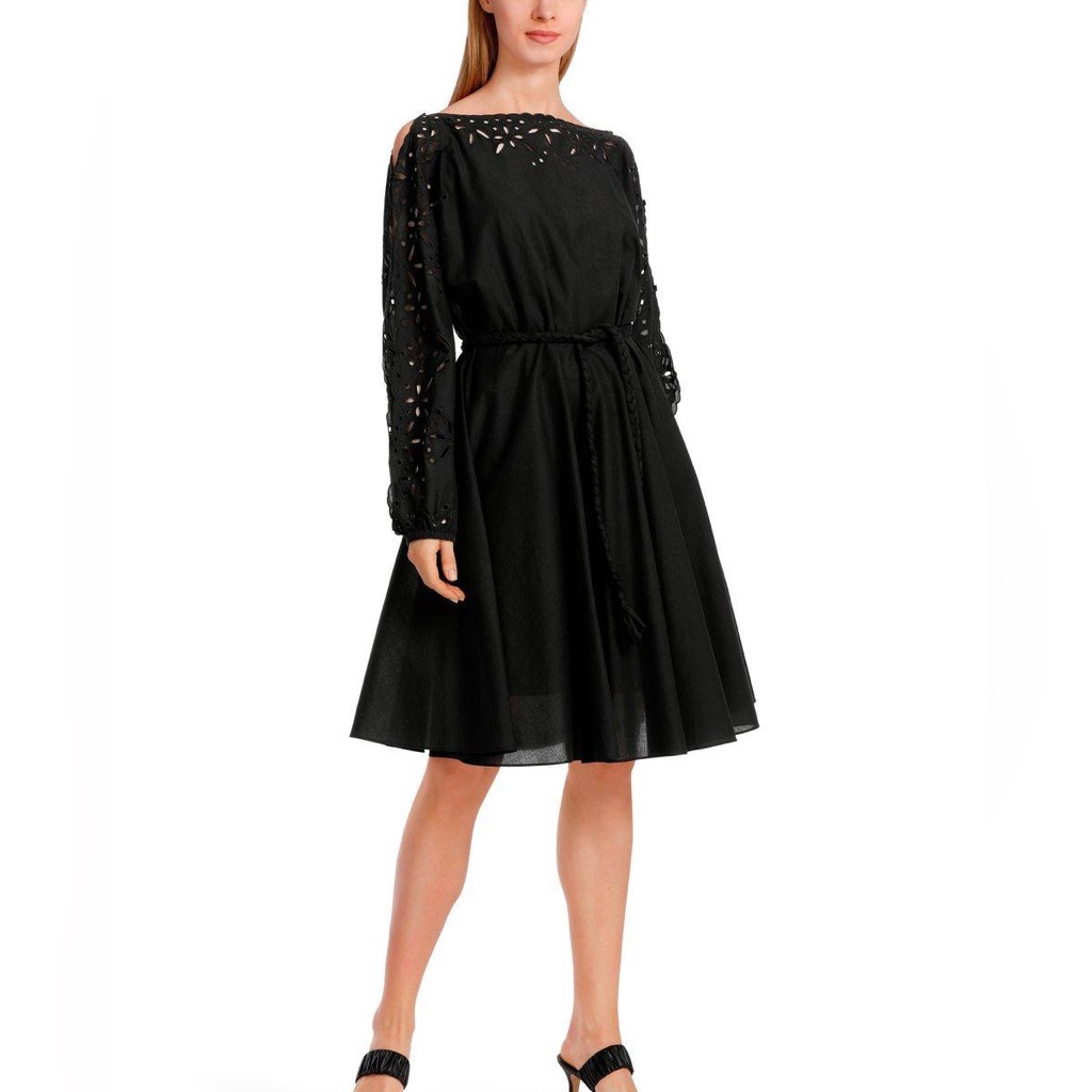Marc Cain | Broderie Anglaise Black Embroidered Belted Dress | N7 (Us 14)